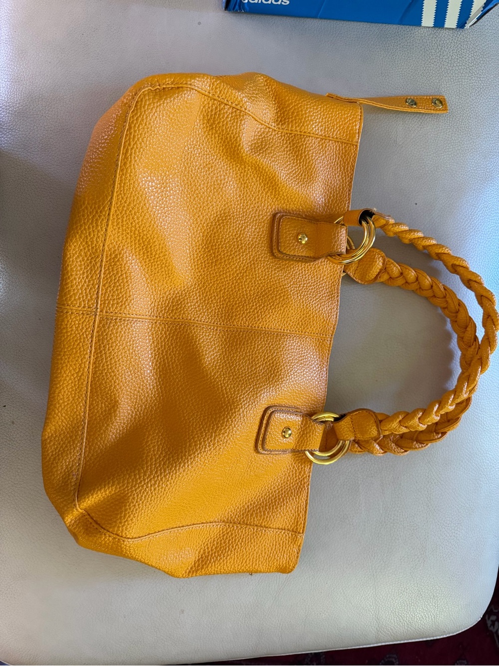 Aldo Mustard Yellow Braided-Handle Pebbled Leather Tote